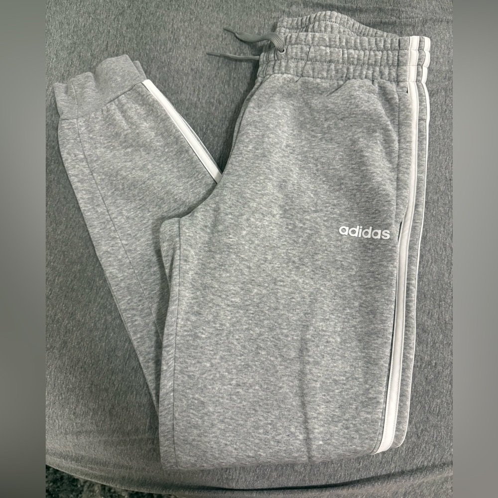 adidas Women's Gray Sweatpants with White Stripes